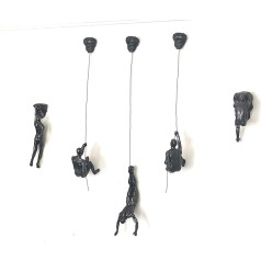 Haute Collage 6 x Large Bronze Climbing Rappelling Hanging Ornaments Figures Set of 6 Climer Men Wall Hanging Figures Sculpture Wall Art Resin and Metal Bungee Jump Hanging Man on Wire