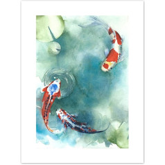 Wee Blue Coo LTD Japāņu Koi zivis ar lilijām Art Print Canvas Premium Wall Decor Plakāts Japāņu zivis Sienas apdare