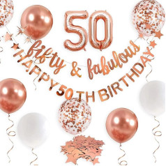 Rose Gold Fifty & Fabulous Happy 50th Birthday Banner Garland Folija balons 50 sievietēm 50. dzimšanas dienas rotājumi 50. dzimšanas dienas karājas 50 un pasakains Uzmundrina 50. dzimšanas dienas ballīti