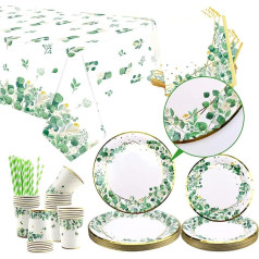 LSJDEER Sage green baby shower plates - papīra šķīvji, krūzes, 1 loksnes galdauts Jungle Safari tēmas svinību piederumiem, baby shower trauku dekorēšanai, 20 cilvēkiem