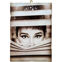 KUSTOM ART Cucuba Vintage Audrey Hepburn 1962 Brokastis pie Tiffany Attēls izdruka uz koka 40 x 30 cm