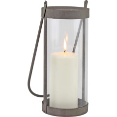 Stonebriar Industrial Glass Cylinder Hurricane Candle Lantern with Rustic Zinc Metal Frame and Handle Lantern with Rustic Zinc Metal Frame and Handle, серый, 3 дюйма