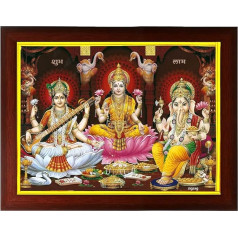 zig zag Laxmi Ji Ganesh Ji un Saraswati Ji Picture Frame for Wall/Pooja Room Size M (34.3 x 24.1 cm, akrila stikls)