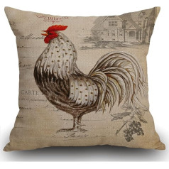 Smooffly Cushion Cover Retro Beige Chicken Rooster Farm Cushion Cover 18x18 Linen Square for Living Room Sofa Couch Bed Cushion Cover 18x18 Inch