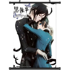 KARMA-X Liels 60 x 90 cm Black Butler Kakemono Scroll Picture Anime Manga Auduma plakāts Sienas plakāts Sienas dekorēšana Dāvana Ciel un Sebastian