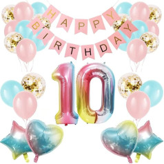 Apradas Baby Girl 10. dzimšanas dienas rotājumi Gradientu krāsu vecums 10 dzimšanas dienas baloni ar Happy Birthday Banner bērnu dušām Pirmās dzimšanas dienas svinību piederumi meitenēm Zēni