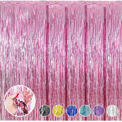 Finiera folijas bārkstis aizkari Shimmer metālisks strīmeri aizkari Finiera pušķis Puses dekorācijas dzimšanas dienas kāzu vecmāmiņas nakts Holiday Party Pink Pack of 6