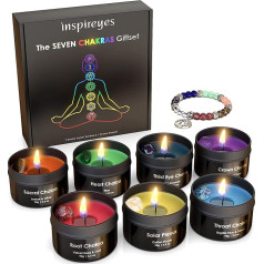 Inspireyes Chakra Candle ar augstākās kvalitātes kristāliem un dziedinošiem akmeņiem Meditācijas aromātiskās sveces Dāvanu komplekts sievietēm Atbrīvošana no stresa Garīgā apdare Joga Aromterapija 7 melns komplekts