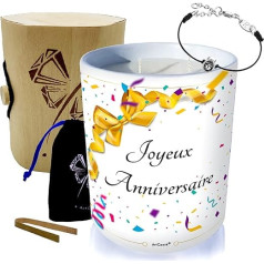 ArtGosse - Juvelierizstrādājumu svece Happy Birthday - Juvelierizstrādājums ar Swarovski® kristāliem - Svece 60H ar Monoï aromātu - Koka dāvanu kastīte - Roku darbs Corrèze - Aproce Elegance Black