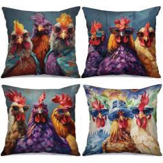 Tucocoo Vistas spilvenu pārvalki ar glāzēm Krāsains dekoratīvs 18x18 collu modernā stila mākslas spilvenu pārvalki Farm Animals for Couch Sofa Living Room Farm Gift Set of 4