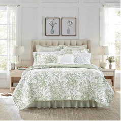 Laura Ashley Home - Karalienes sega, divpusējs kokvilnas gultasveļas komplekts ar atbilstošiem spilvendrānu pārvalkiem, viegls mājas dekors visiem gadalaikiem (Bedford Green/Off-White, Queen)