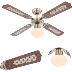 Ceiling Fan with Light Quiet Pull Switch Ceiling Light with Fan Lighting (3 Levels, Ceiling Light, 106 cm, Right Left Rating, Rattan, Antique Brass)