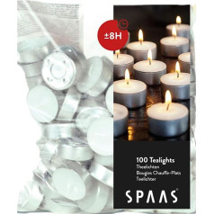 Spaas 100 gab. 100 gab. iepakojumā ± 8 stundu baltas parafīna vaska tējas lukturīši D 39 mm x H 22 mm