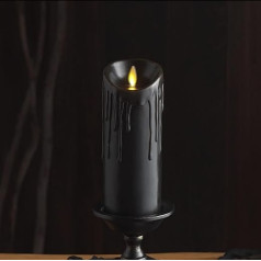 Luminara Black Wax Drip Flameless Candle LED Battery Operated Moving Flame Pillar Odourless Real Wax with Drip Edge Timer (3