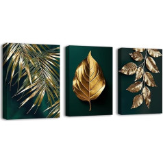 LZIMU Abstract Leaves Canvas Art Prints 3 Gabali Golden Plant Leaf Wall Picture Dabas Augi Filiāles Zelta Plakāts mājas dekorēšanai (28.00 x 35.00 cmsx3 Pezzi)