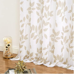 50 x 72 collu Taupe Leaves drukāt privātuma ekrāna gaismas filtrēšanas Voile aizkaru paneļi Rustic Botāniskais Botāniskais lina tekstūras Grommet aizkari guļamistabai 50 x 72 collas