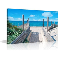 Pludmales ceļš Canvas Wall Art Jūras ainavu glezna Jūras žogs mākslas darbs Picture Picture Print dzīvojamā istaba guļamistaba mājas birojs sienas apdare Modern Seaside Landscape gatavs pakārt (16x24 collas)