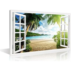 TISHIRON 3D Window View Effect Wall Art for Home Modern Decoration Painting Pictures Print on Canvas Wooden Frame Ready to Hang 36x24 Inches