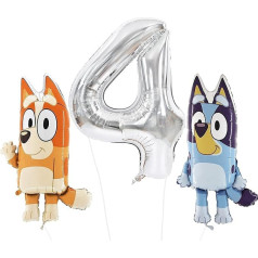 Toyland® Bluey & Bingo folijas balonu komplekts - 2 x 32 collu baloni ar varoņiem un 1 x 40 collu balons ar skaitļiem - svētku rotājumi bērniem