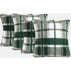 OHS Teddy Check Green Cushion Covers Sofa Throw Pillow Covers Home Sofa Guļamistaba Dzīvojamā istaba Tartan Check Pattern Lounger Covers for Pillow Inserts Pack of 4