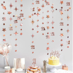 Rose Gold numurs 21 aplis Dot Twinkle Star Garland komplekts Metālisks karājas Streamers Bunting Banner fona dekorēšana meitenēm Sievietes 21. dzimšanas diena beidzot Juridiskā 21. gadadiena kāzas