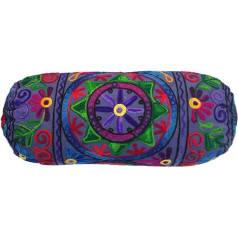 Oriģināls Kikan Bolster kokvilnas Boho spilvens lieta apaļa cilindra forma joga meditācija izšūta atpakaļ kakla spilvena pārvalks 46x18cm Navy Blue