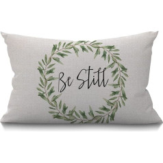 BGBDEIA Rustic Be Still Cushion Cover Farmhouse Green Olive Wreath Leaves Decorations Cushion Cover for Sofa Couch Cotton Linen 30 x 50 cm 12 x 20 collas