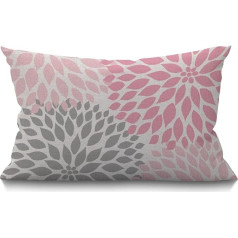 BGBDEIA Dahlia Flower Cushion Cover Abstract Elegant Floral Petal Pink Grey and White Decorative Cotton Linen Oblong Rectangle Throw Couch Sofa Bed Women 30x50cm