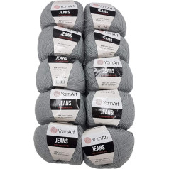 10 x 50 g YarnArt Jeans vilnas adāmadatas ar 55% kokvilnas, 500 g vilnas (pelēka 46)