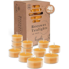 Hyoola Beeswax Tea Lights Unscented Natural Yellow Beeswax Burn Time 4 Hour Burn Time Clear Cup Yellow