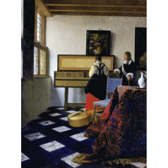 Artery8 Johannes Vermeer Mūzikas stunda Glezniecība Premium Wall Art Canvas Print 18X24 collu mūzikas gleznu siena