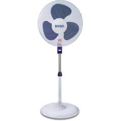 SVAN Balts un zils SVP401600OBA 3 ātrumu 3 lāpstiņu pjedestāla ventilators