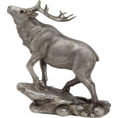 Highland Stag Sculpture Silver Deer Ornament Home Decor 18x16x4cm