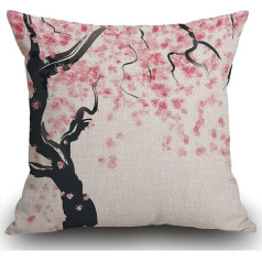 Smooffly Cherry Blossom Tree Cushion Cover Āra mēbeles Dekoratīvs lina lina kvadrātveida abpusējas drukas spilvenu pārvalks mājas birojam dīvānam dīvānam auto dārzam 45 x 45 cm