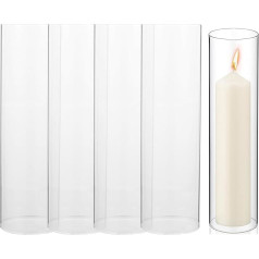 Beavorty Hurricane Candle Holder Sleeve, 4 Pack Clear Glass Cylindrical Shade Vēja necaurlaidīgs sveču turētājs Open Ends Candle Shade