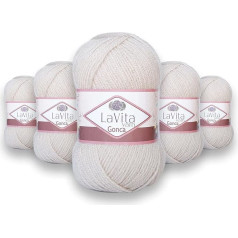 LaVita Yarn Gonca dzija adīšanai ar rokām, dubultā adīšanas dzija, 5 gabali, 100% akrila dzija, 1 bumba 100 g, 300 m - DK (1006)