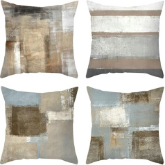 Daesar 4 Pack Brown Grey White Throw Pillow Covers 50x50cm Unikāli spilvenu pārvalki 50x50cm Stripe Grid Pattern Poliesters