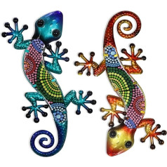 HONGLAND Metal Gecko Wall Art 2 gabali 15 collu ķirzaka āra apdare Piekaramais stikla skulptūra dekorēšana dārza žogam Home