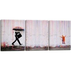 Wieco Art 3 gabali Banksy Slavens Banksy Canvas Wall Art Rainy Day Modern Inspirational Grey Love Pictures Print Artwork for Kitchen Home Office Decor