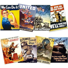 Artery8 ASV Militārā pasaules kara 2 armijas Rosie Riveter tēvocis Sam Iwo Jima Seabees Home Decor Premium Wall Art Plakāts Pack of 8 Militārā pasaules kara armijas tēvocis mājas apdare siena