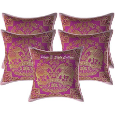 Stylo kultūra Bohēmiskā brokāta dekoratīvie spilvenu pārvalki 12 x 12 collu dīvāna spilvenu pārvalks Blush Pink Gold Jacquard 30 x 30 cm Elephant Traditional Decorative Cushion Square Cushion Covers (komplekts no 5)