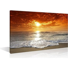 TISHIRON Wall Art Decor Canvas Picture Twilight Beach Coastal Wave Artwork Framed for Home Office Decor 36x24 Inches Ready to Hang