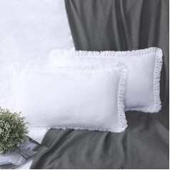 Chlophy White taisnstūris Boho mest spilvenu lietu 12x20cm 30x50cm 2 Pack Bolster Fringe Dekoratīvie bohēmiešu stepēts Marokas jostas spilvenu gadījumā žakarda