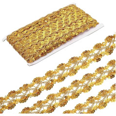 45 jardu Sequin Lace Trim ar pērlītēm, 1,1 collu viļņots Sequin Trim Trim Trim amatniecības rotājumi DIY šūšanas kostīms Zelts