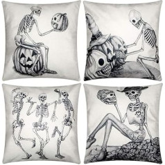 TOYANDONA Komplekts no 4 Halloween Throw spilvenu uzvalki Halloween Skeleton Print spilvenu lietu dīvāna gultas krēsls Home Decor