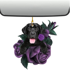 HMLTD Purple Rose Dog Hanging Decoration - Puppy Holding Rose Car Decoration - dāvana suņu mīļotājiem, auto apdare, mājas dekori