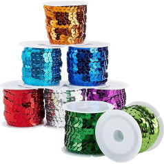 PH PandaHall Flat Sequin Strip, 40 metri 6mm 8 krāsas Spangle Flat Sequins Spool Cord Shiny Edge Sewing Sequin Cord for Mermaid Dress Embellishment of