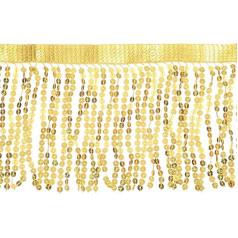 QUARKZMAN 1 Yard 6 collu Sequin Fringe Trim, Sequin Lace Sparkling Fringe Trim Tassel lentes DIY latīņamerikāņu deju kleita apģērbu šūšanas amatniecības dekori (zelta)