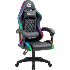 Defender Gaming Chair Energy ar RGB apgaismojumu, ergonomisks datora krēsls, ērts biroja krēsls mājas birojam vai spēlētāju krēslam, saplākšņa rāmis, regulējams augstums, PVC āda, melns