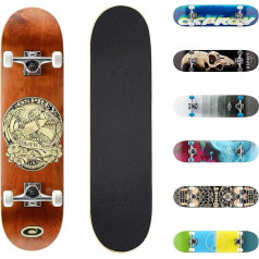 Osprey Complete Skateboard, 31 x 8 collu Double Kick skeitborda dēlis bērniem un pieaugušajiem, ieliekts klājs, ietilpst saķeres lente, klājs un riteņi, vairāki dizaini